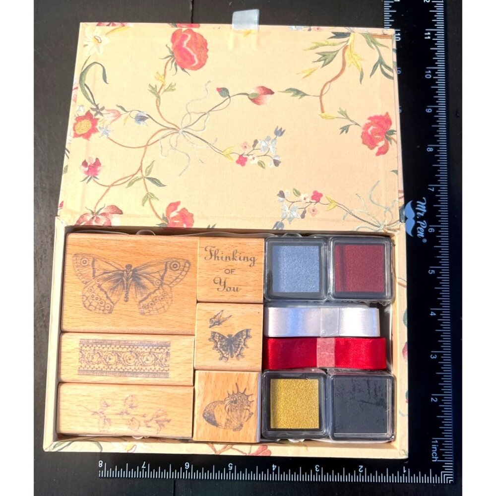 Anna Griffin Rubber Stamp Set With floral box by All Night Media PLAID 5811SK